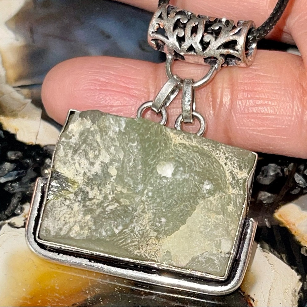 Rough Yellow Green Moss Prehnite Pendant 1 7/8”